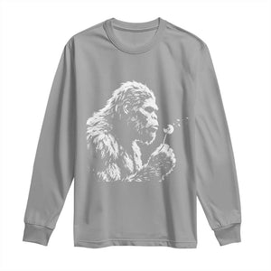Bigfoot Blowing Dandelion Flower Graphic Long Sleeve Shirt Whimsical Sasquatch Profile Artistic Vintage Distressed TS02 Sport Gray Print Your Wear