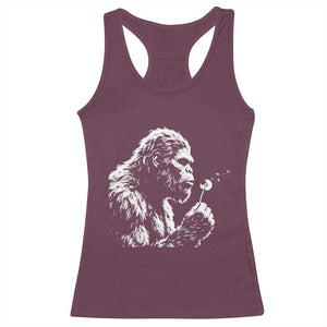 Bigfoot Blowing Dandelion Flower Graphic Racerback Tank Top Whimsical Sasquatch Profile Artistic Vintage Distressed TS02 Maroon Print Your Wear