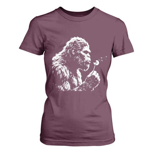 Bigfoot Blowing Dandelion Flower Graphic T Shirt For Women Whimsical Sasquatch Profile Artistic Vintage Distressed TS02 Maroon Print Your Wear