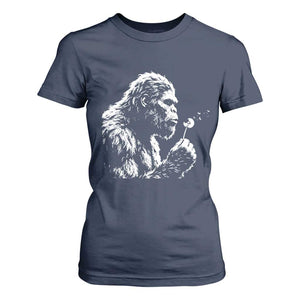 Bigfoot Blowing Dandelion Flower Graphic T Shirt For Women Whimsical Sasquatch Profile Artistic Vintage Distressed TS02 Navy Print Your Wear