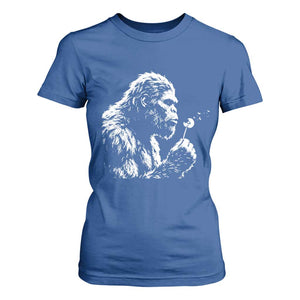Bigfoot Blowing Dandelion Flower Graphic T Shirt For Women Whimsical Sasquatch Profile Artistic Vintage Distressed TS02 Royal Blue Print Your Wear