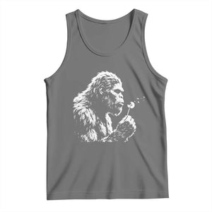 Bigfoot Blowing Dandelion Flower Graphic Tank Top Whimsical Sasquatch Profile Artistic Vintage Distressed TS02 Black Heather Print Your Wear