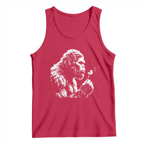 Bigfoot Blowing Dandelion Flower Graphic Tank Top Whimsical Sasquatch Profile Artistic Vintage Distressed TS02 Red Print Your Wear