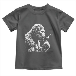 Bigfoot Blowing Dandelion Flower Graphic Toddler T Shirt Whimsical Sasquatch Profile Artistic Vintage Distressed TS02 Dark Heather Print Your Wear