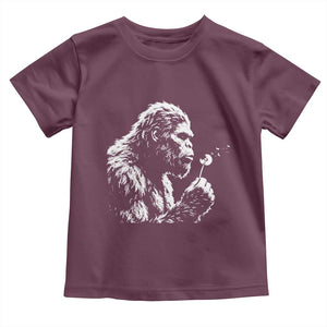 Bigfoot Blowing Dandelion Flower Graphic Toddler T Shirt Whimsical Sasquatch Profile Artistic Vintage Distressed TS02 Maroon Print Your Wear