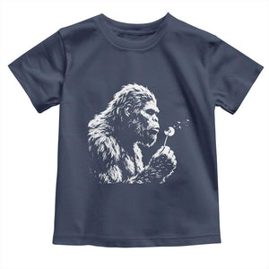 Bigfoot Blowing Dandelion Flower Graphic Toddler T Shirt Whimsical Sasquatch Profile Artistic Vintage Distressed TS02 Navy Print Your Wear