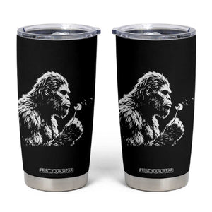 Bigfoot Blowing Dandelion Flower Graphic Tumbler Cup Whimsical Sasquatch Profile Artistic Vintage Distressed TS02 Black Print Your Wear