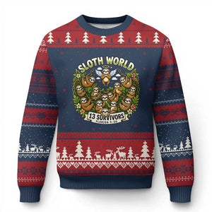 Sloth World 13 Survivors Animal Rescue Ugly Christmas Sweater Memorial Tribute and Florida Wildlife Protection TS02 Navy Red Print Your Wear
