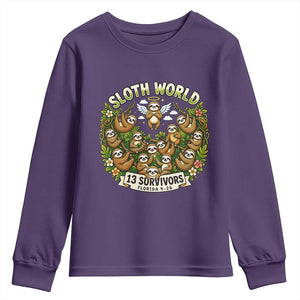 Sloth World 13 Survivors Animal Rescue Youth Sweatshirt Memorial Tribute and Florida Wildlife Protection TS02 Purple Print Your Wear