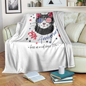 Free As A Cat Since 1776 Funny Patriotic Throw Blanket Cool American Flag Sunglasses Cat 250th Anniversary Semiquincentennial TS02 Print Your Wear