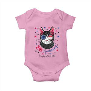 Free As A Cat Since 1776 Funny Patriotic Baby Onesie Cool American Flag Sunglasses Cat 250th Anniversary Semiquincentennial TS02 Light Pink Print Your Wear