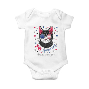 Free As A Cat Since 1776 Funny Patriotic Baby Onesie Cool American Flag Sunglasses Cat 250th Anniversary Semiquincentennial TS02 White Print Your Wear