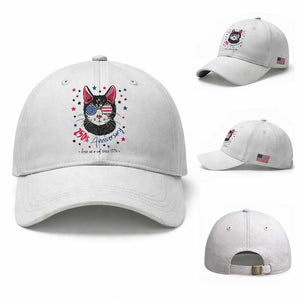 Free As A Cat Since 1776 Funny Patriotic Baseball Cap Cool American Flag Sunglasses Cat 250th Anniversary Semiquincentennial TS02 Baseball Cap Universal Fit White Print Your Wear