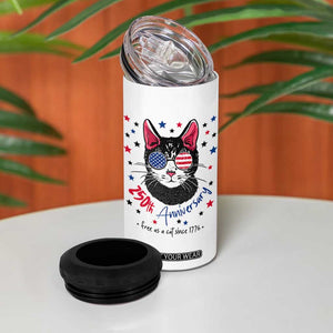 Free As A Cat Since 1776 Funny Patriotic 4 in 1 Can Cooler Tumbler Cool American Flag Sunglasses Cat 250th Anniversary Semiquincentennial TS02 Print Your Wear