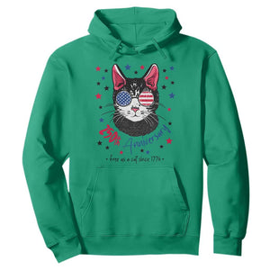 Free As A Cat Since 1776 Funny Patriotic Hoodie Cool American Flag Sunglasses Cat 250th Anniversary Semiquincentennial TS02 Irish Green Print Your Wear