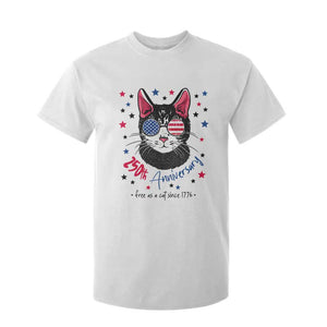 Free As A Cat Since 1776 Funny Patriotic T Shirt For Kid Cool American Flag Sunglasses Cat 250th Anniversary Semiquincentennial TS02 White Print Your Wear