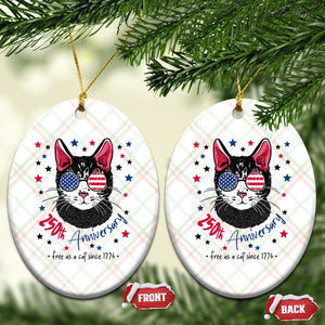 Free As A Cat Since 1776 Funny Patriotic Ceramic Ornament Cool American Flag Sunglasses Cat 250th Anniversary Semiquincentennial TS02 Print Your Wear
