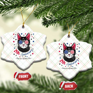 Free As A Cat Since 1776 Funny Patriotic Ceramic Ornament Cool American Flag Sunglasses Cat 250th Anniversary Semiquincentennial TS02 Print Your Wear
