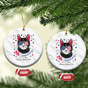 Free As A Cat Since 1776 Funny Patriotic Ceramic Ornament Cool American Flag Sunglasses Cat 250th Anniversary Semiquincentennial TS02 1pc White Marble Print Your Wear