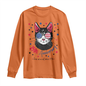 Free As A Cat Since 1776 Funny Patriotic Long Sleeve Shirt Cool American Flag Sunglasses Cat 250th Anniversary Semiquincentennial TS02 Orange Print Your Wear