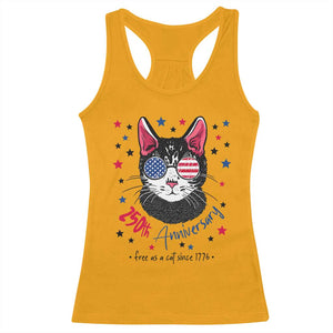 Free As A Cat Since 1776 Funny Patriotic Racerback Tank Top Cool American Flag Sunglasses Cat 250th Anniversary Semiquincentennial TS02 Gold Print Your Wear