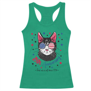 Free As A Cat Since 1776 Funny Patriotic Racerback Tank Top Cool American Flag Sunglasses Cat 250th Anniversary Semiquincentennial TS02 Irish Green Print Your Wear