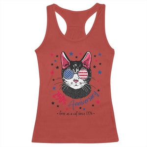 Free As A Cat Since 1776 Funny Patriotic Racerback Tank Top Cool American Flag Sunglasses Cat 250th Anniversary Semiquincentennial TS02 Red Print Your Wear