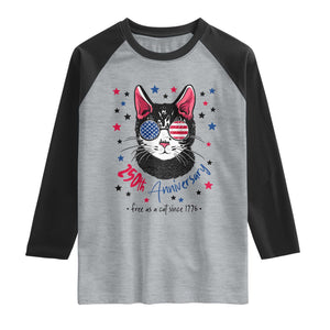 Free As A Cat Since 1776 Funny Patriotic Raglan Shirt Cool American Flag Sunglasses Cat 250th Anniversary Semiquincentennial TS02 Heather Gray Black Print Your Wear
