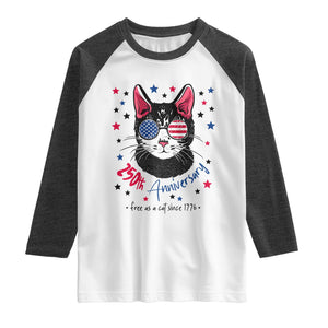 Free As A Cat Since 1776 Funny Patriotic Raglan Shirt Cool American Flag Sunglasses Cat 250th Anniversary Semiquincentennial TS02 White Heather Charcoal Print Your Wear