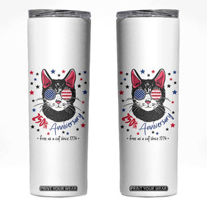 Free As A Cat Since 1776 Funny Patriotic Skinny Tumbler Cool American Flag Sunglasses Cat 250th Anniversary Semiquincentennial TS02 White Print Your Wear