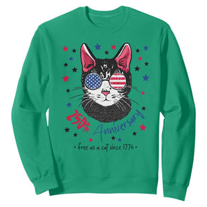 Free As A Cat Since 1776 Funny Patriotic Sweatshirt Cool American Flag Sunglasses Cat 250th Anniversary Semiquincentennial TS02 Irish Green Print Your Wear