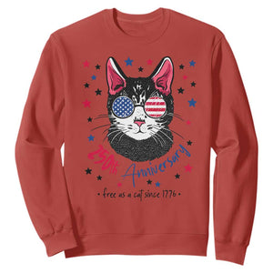 Free As A Cat Since 1776 Funny Patriotic Sweatshirt Cool American Flag Sunglasses Cat 250th Anniversary Semiquincentennial TS02 Red Print Your Wear