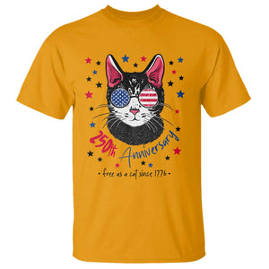 Free As A Cat Since 1776 Funny Patriotic T Shirt Cool American Flag Sunglasses Cat 250th Anniversary Semiquincentennial TS02 Gold Print Your Wear