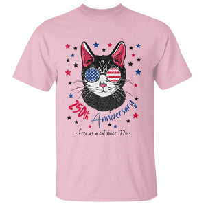 Free As A Cat Since 1776 Funny Patriotic T Shirt Cool American Flag Sunglasses Cat 250th Anniversary Semiquincentennial TS02 Light Pink Print Your Wear