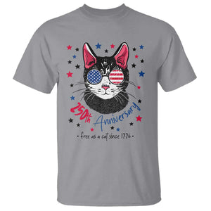 Free As A Cat Since 1776 Funny Patriotic T Shirt Cool American Flag Sunglasses Cat 250th Anniversary Semiquincentennial TS02 Sport Gray Print Your Wear