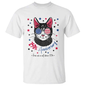Free As A Cat Since 1776 Funny Patriotic T Shirt Cool American Flag Sunglasses Cat 250th Anniversary Semiquincentennial TS02 White Print Your Wear
