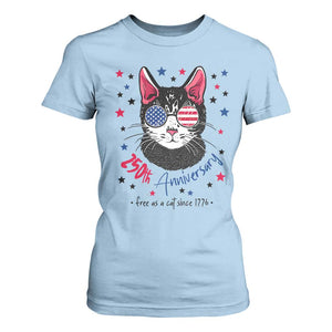 Free As A Cat Since 1776 Funny Patriotic T Shirt For Women Cool American Flag Sunglasses Cat 250th Anniversary Semiquincentennial TS02 Light Blue Print Your Wear