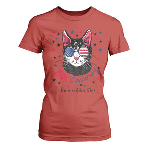 Free As A Cat Since 1776 Funny Patriotic T Shirt For Women Cool American Flag Sunglasses Cat 250th Anniversary Semiquincentennial TS02 Red Print Your Wear