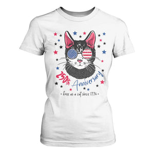 Free As A Cat Since 1776 Funny Patriotic T Shirt For Women Cool American Flag Sunglasses Cat 250th Anniversary Semiquincentennial TS02 White Print Your Wear