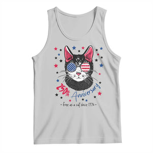 Free As A Cat Since 1776 Funny Patriotic Tank Top Cool American Flag Sunglasses Cat 250th Anniversary Semiquincentennial TS02 Ash Print Your Wear