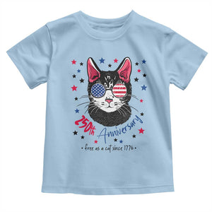 Free As A Cat Since 1776 Funny Patriotic Toddler T Shirt Cool American Flag Sunglasses Cat 250th Anniversary Semiquincentennial TS02 Light Blue Print Your Wear