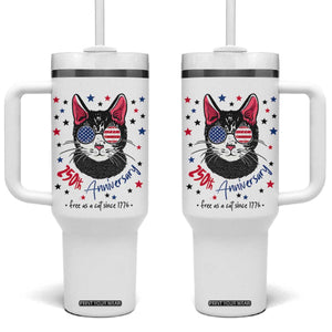 Free As A Cat Since 1776 Funny Patriotic Tumbler With Handle Cool American Flag Sunglasses Cat 250th Anniversary Semiquincentennial TS02 One Size: 40 oz White Print Your Wear
