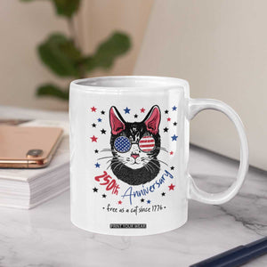 Free As A Cat Since 1776 Funny Patriotic Coffee Mug Cool American Flag Sunglasses Cat 250th Anniversary Semiquincentennial TS02 Print Your Wear