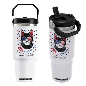 Free As A Cat Since 1776 Funny Patriotic Flip Straw Tumbler Cool American Flag Sunglasses Cat 250th Anniversary Semiquincentennial TS02 One Size: 30 oz White Print Your Wear