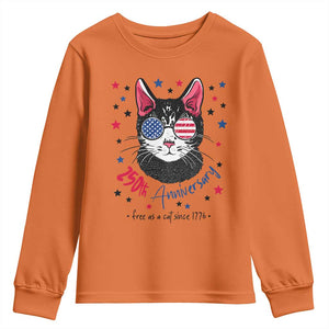 Free As A Cat Since 1776 Funny Patriotic Youth Sweatshirt Cool American Flag Sunglasses Cat 250th Anniversary Semiquincentennial TS02 Orange Print Your Wear