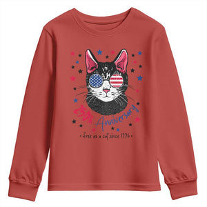 Free As A Cat Since 1776 Funny Patriotic Youth Sweatshirt Cool American Flag Sunglasses Cat 250th Anniversary Semiquincentennial TS02 Red Print Your Wear