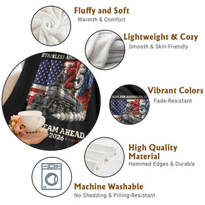Stainless American Spirit Full Steam Ahead Throw Blanket 250 Years Freedom Semiquincentennial Steam Locomotive TS02 Print Your Wear