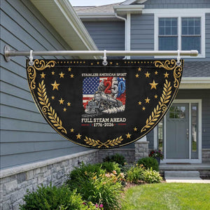 Stainless American Spirit Full Steam Ahead Patriotic Fan Flag 250 Years Freedom Semiquincentennial Steam Locomotive