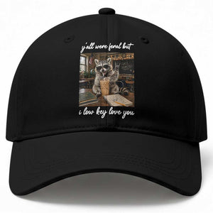 Funny Classroom Raccoon Iced Coffee Teacher Baseball Cap Y'all Were Feral But I Low Key Love You TS02 Print Your Wear
