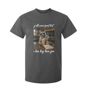 Funny Classroom Raccoon Iced Coffee Teacher T Shirt For Kid Y'all Were Feral But I Low Key Love You TS02 Dark Heather Print Your Wear